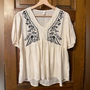 Cato Embroidered Cream Blouse